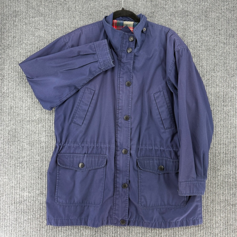 Vintage Cabin Creek Womens Navy Blue Utility Barn Jacket Plaid Lined Large